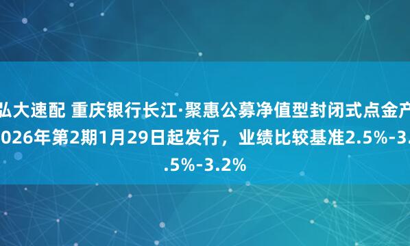弘大速配 重庆银行长江·聚惠公募净值型封闭式点金产品2026年第2期1月29日起发行，业绩比较基准2.5%-3.2%