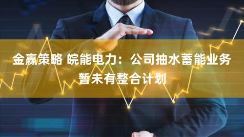 金赢策略 皖能电力：公司抽水蓄能业务暂未有整合计划