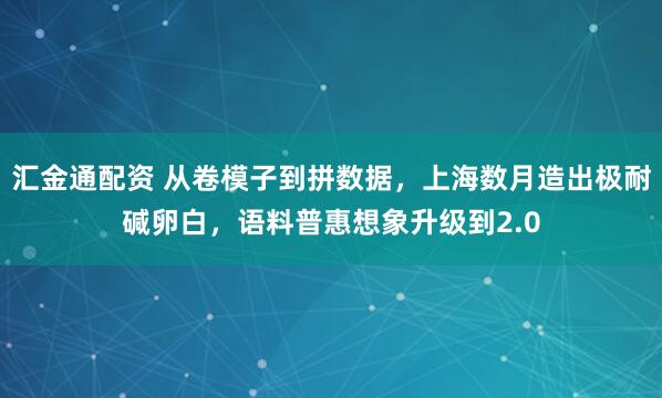 汇金通配资 从卷模子到拼数据,上海数月造出极耐碱卵白,语料普惠想象升级到2.0