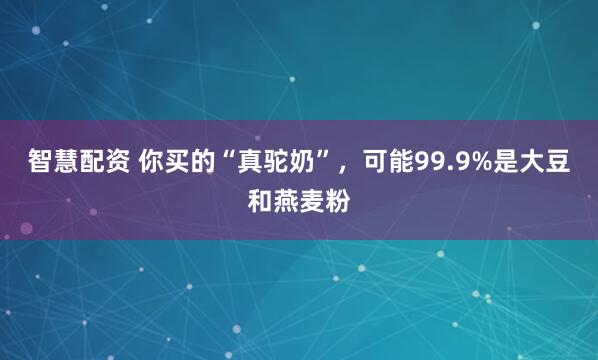 智慧配资 你买的“真驼奶”,可能99.9%是大豆和燕麦粉